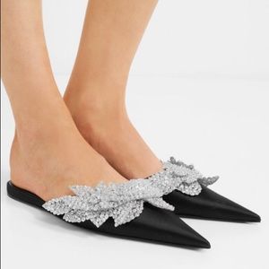 NIB Balenciaga Satin Slash Embellished Flat Slides